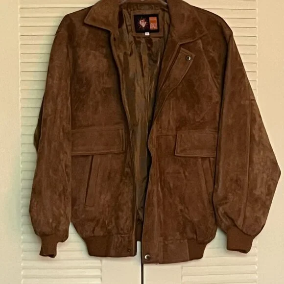 Made In Italy Suede Bronze-Brown ‘Bomber’ Jacket Size L